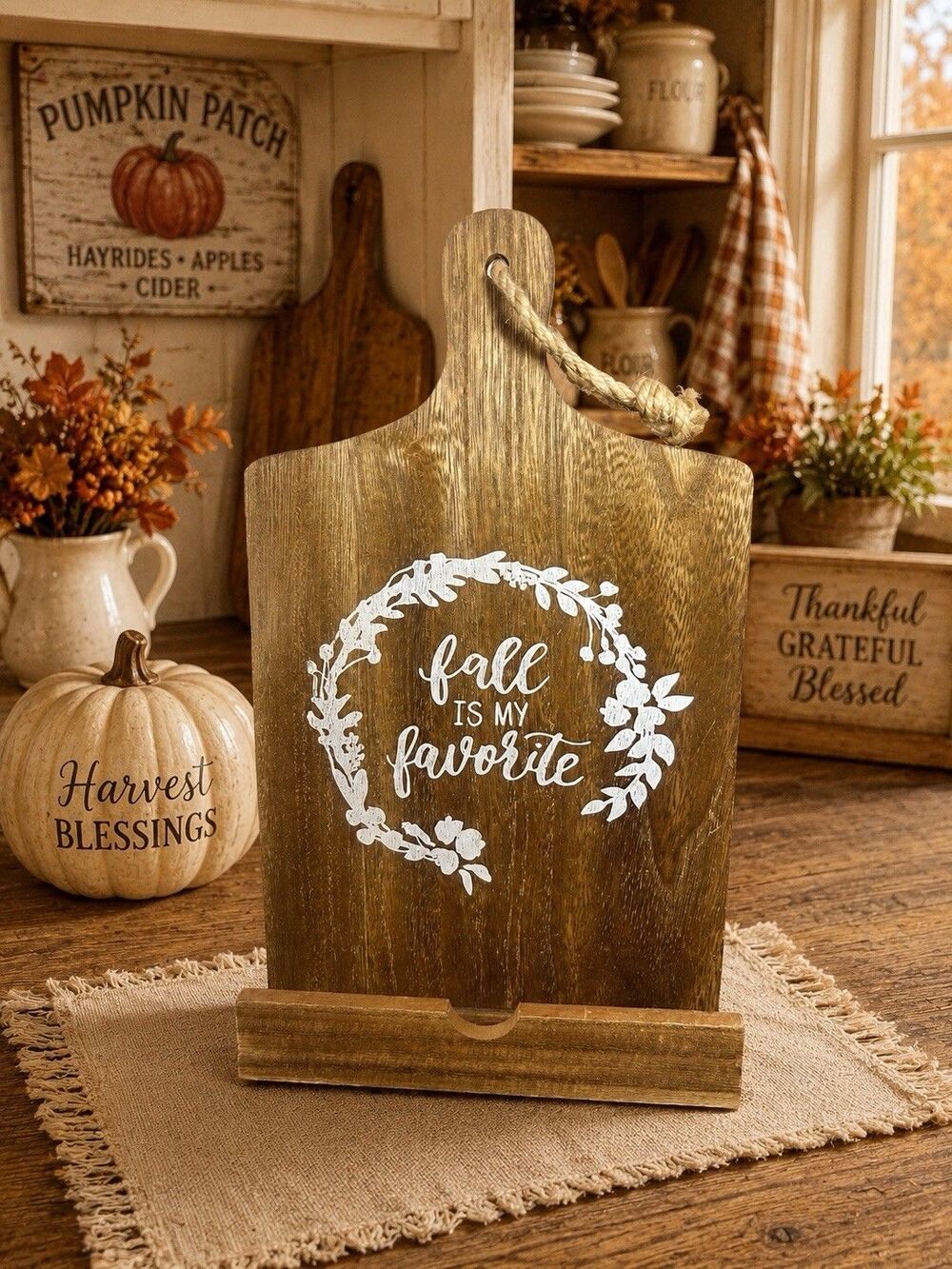 Fall Is My Favorite Wooden Recipe Book Holder Cookbook Stand Farmhouse Decor